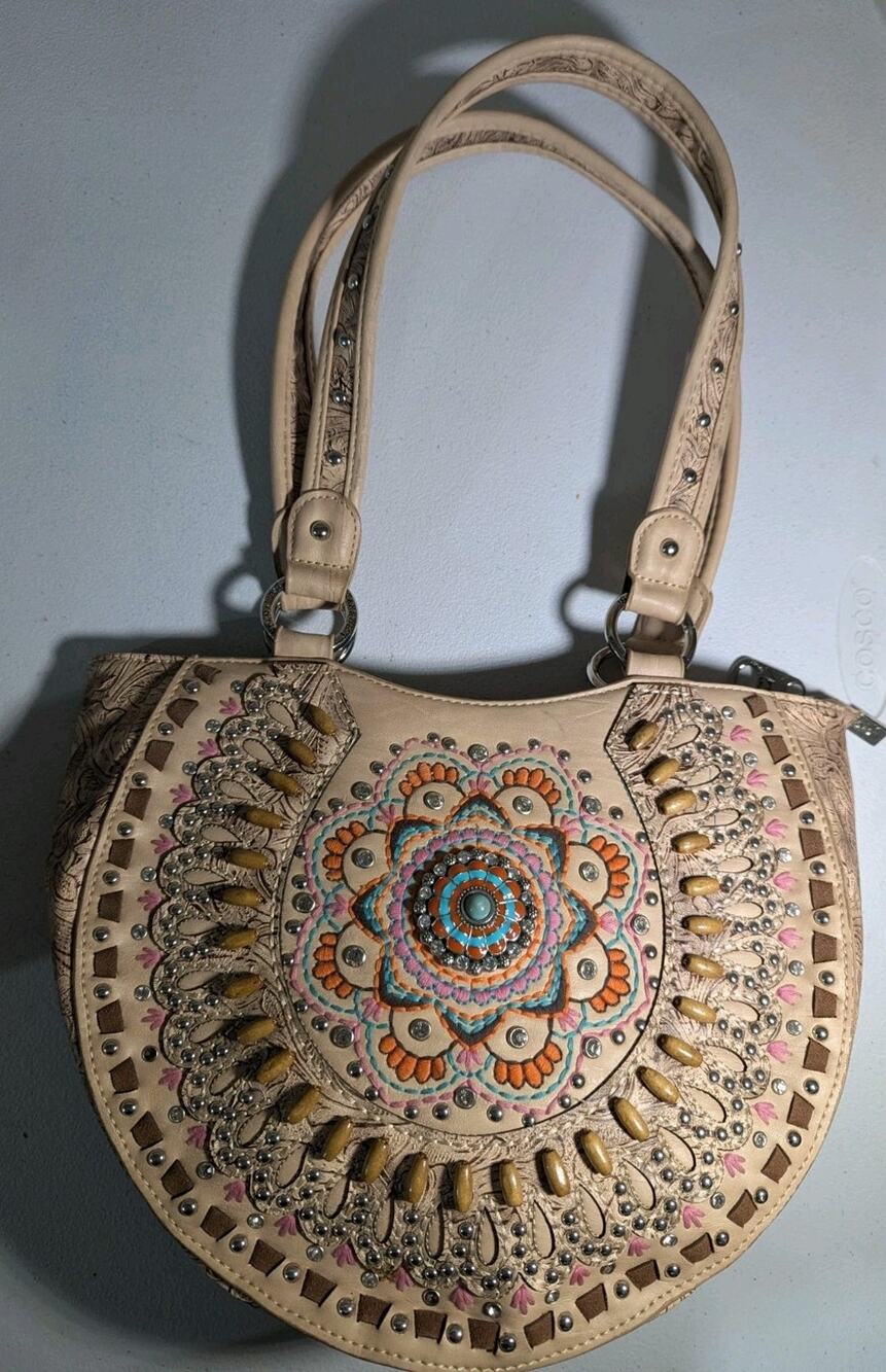 Vintage Montana West Western Concealed Carry Tote turquoise, Beaded, Rhinestones